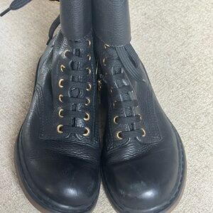 Tory Burch Stylish Black Lace-Up Boots with Gold Accents